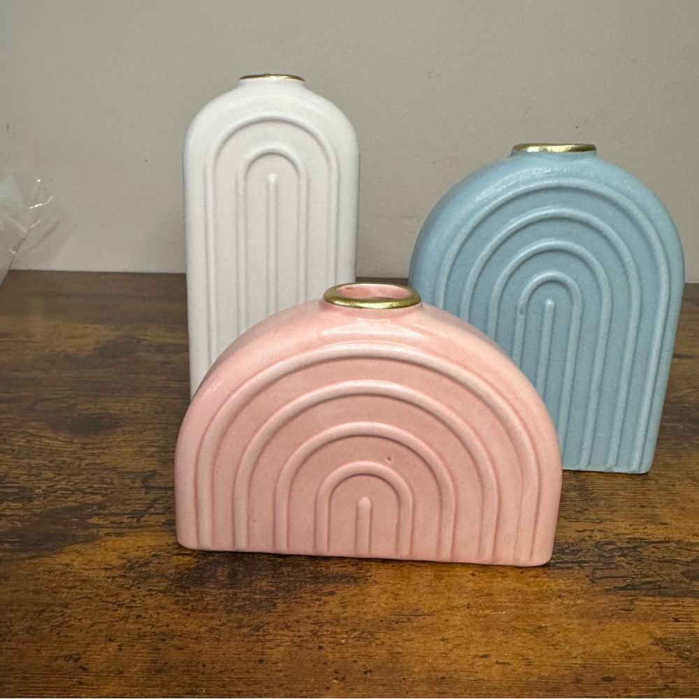 Target Bullseye Playground Arch Vases - Set of 3 Ceramic Rainbow Bud Vases Boho - Picture 6 of 9